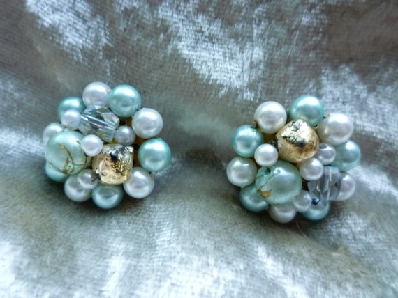 Aquamarine and Pearl Wired Earrings Made in Japan - image 2