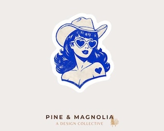 Vintage Cowgirl Sticker, Weatherproof Vinyl Decal | 1.62 x 2