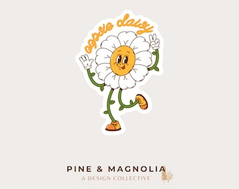 Groovy Daisy Vinyl Sticker | Cute Retro Flower Sticker | Waterproof Laptop & Water Bottle Decal | Happy Floral Gift | Hippie Aesthetic