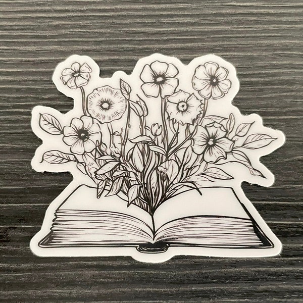 Black & White Floral Book Custom Designed Die-Cut Sticker | Reading Sticker | Book Sticker | Book Lover Sticker | Flowers | Books