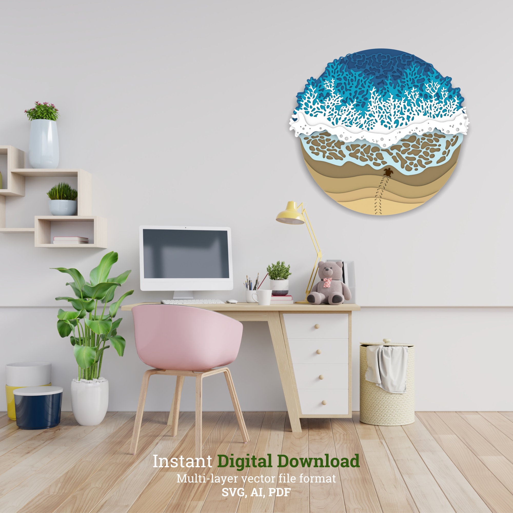 3d Sea Shore Mandala Svg Sea Turtle Layered Panel for CNC - Etsy