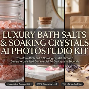 Luxury Bath Salts AI Studio Kit | Soaking Crystals Product Photography Prompts | Bath Salt Jar Mockup Generator | Free Gemini AI Prompts