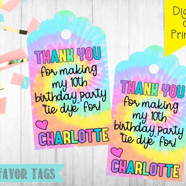 Tie Dye Favor Tags- Tie Dye Thank You Tags- Tie Dye Birthday Party-Tie Dye Favors-Personalized- You Print or We Print