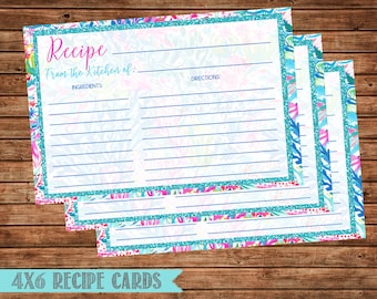 Tropical Floral Recipe Cards- Tropical Floral Shower Invitation Inserts- Digital File or Printed and Mailed-You Print or We Print