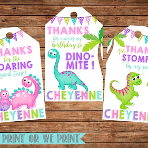 Girl Dinosaur Favor Tags- Girl Dinosaurs Thank You Tags- Girl Dinosaur Birthday Party-Personalized