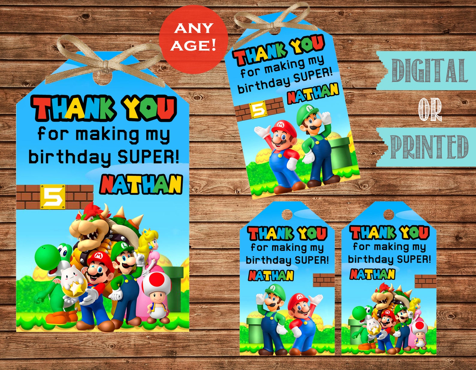Mario Favor Tags Super Mario Thank You Tags Mario Brothers | Etsy