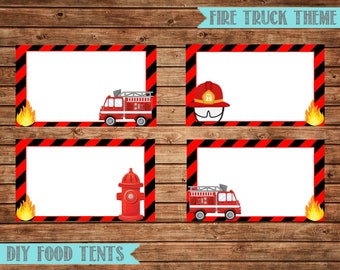 Fire Truck Food Tents-Fire Truck Cards-Fire Truck Labels- Blank Place Cards- Fire Truck Birthday Party Labels- Digital-Instant Download