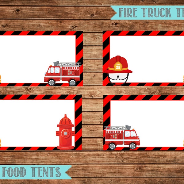 Fire Truck Food Tents-Fire Truck Cards-Fire Truck Labels- Blank Place Cards- Fire Truck Birthday Party Labels- Digital-Instant Download