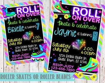 Roller Skating Invitation- Neon Skating Birthday-Skate Birthday Party- Skate Party- Digital File-You Print