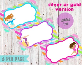 Gymnastics Blank Food Tent Cards Labels- Editable- Gymnastics Birthday Party Labels- Digital- Instant Download