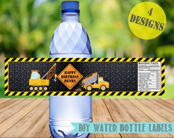 Construction Water Bottle Labels- Construction Water Bottle Labels- Construction Birthday-Personalized-Digital File