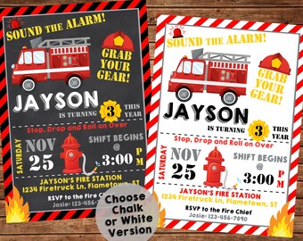 Fire Truck Birthday Party Invitation- Firetruck Invitation-Firefighter Birthday-Printed and Mailed Invitations with Envelopes-We Print