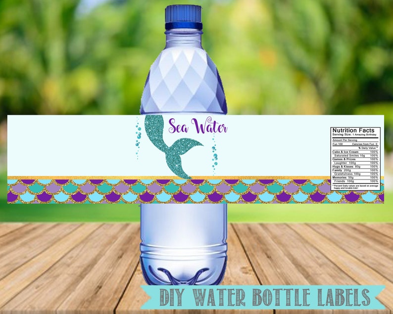 Mermaid Water Bottle Labels Mermaid Birthday Party Printables-Digital File Instant Download