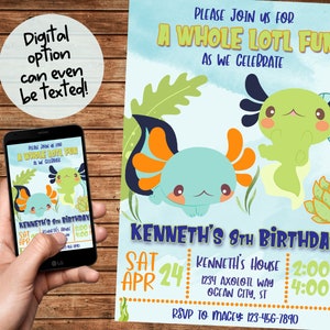 Axolotl Birthday Party Invitation- Axolotl Birthday Invitation- Boy Axolotl Invitation-Digital File-Free Thank You Note-You Print