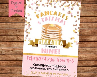 Pancakes and Pajamas Birthday Party Invitation-Pancakes Invitation-Digital File Or Printed and Mailed-You Print or We Print
