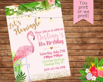 Flamingo Birthday Invitation-Flamingo Invitation-Flamingo Party-Digital File Or Printed and Mailed-Download Or Printable-Print or We Print