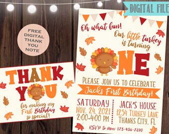 Turkey Birthday Party Invitation-First Birthday Invitation-Turkey First Birthday-Digital File or Printed and Mailed-You Print or We Print