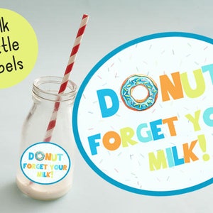 Milk Bottle Labels- Donut Birthday Party Printable-Digital-Instant Download