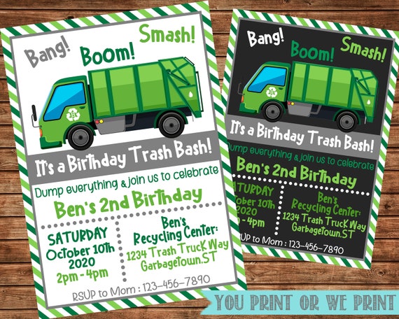 Trash Truck Birthday Invitation Trash Bash Birthday Garbage Etsy 日本