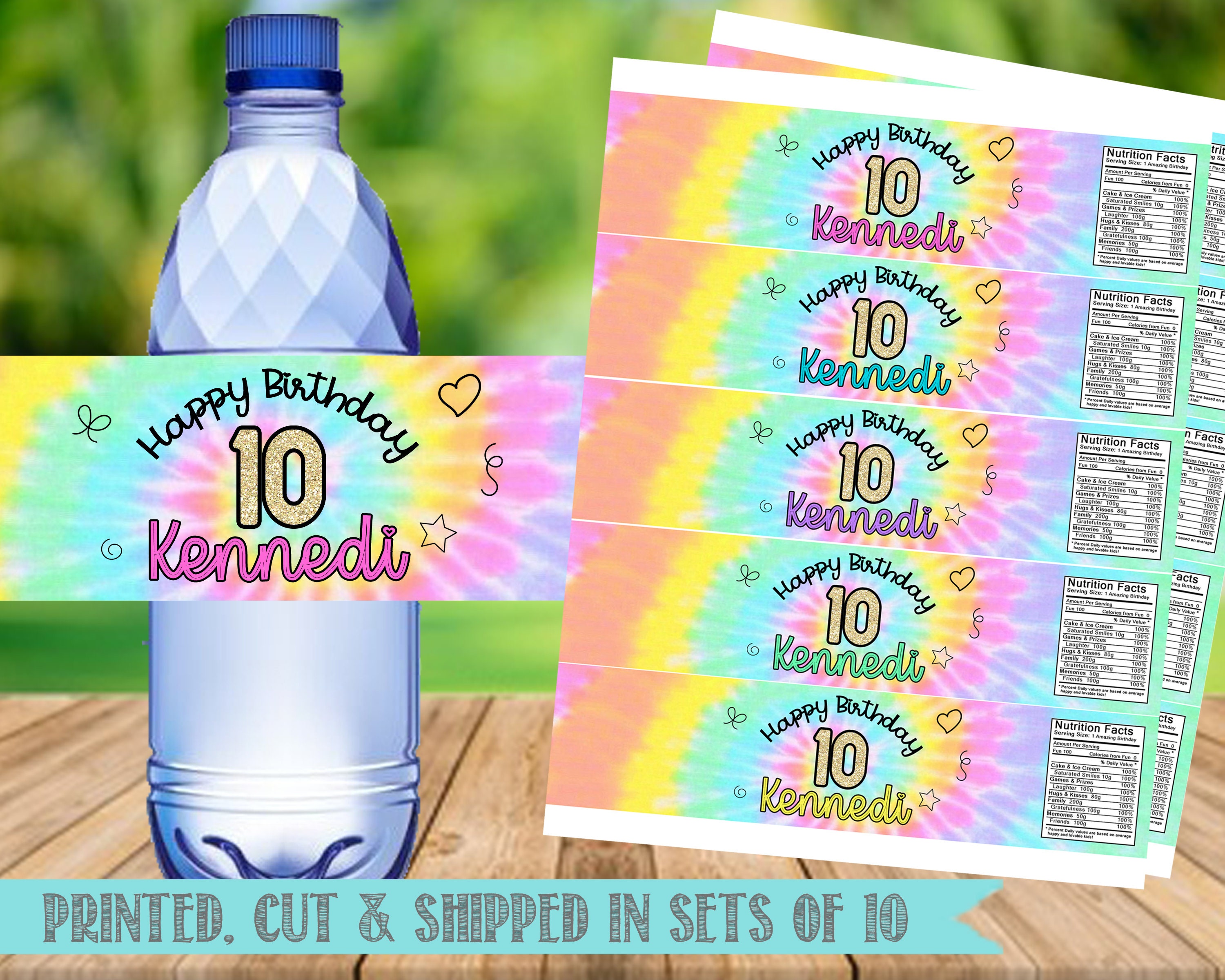 Tie Dye Water Bottle Labels- Tie Dye Birthday Party-Tie Dye Bottle Labels-Personalized- We Print- Printed and Shipped