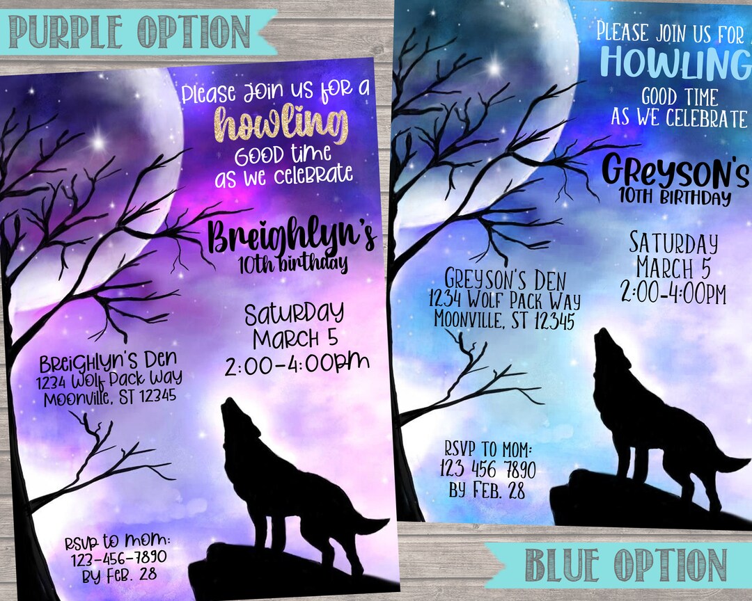 Wolf Birthday Party Invitationwolf Howling Invitation Wolf Birthday