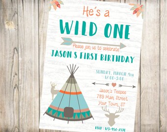 First Birthday Party Invitation-Wild One Birthday-Digital File-You Print or We Print