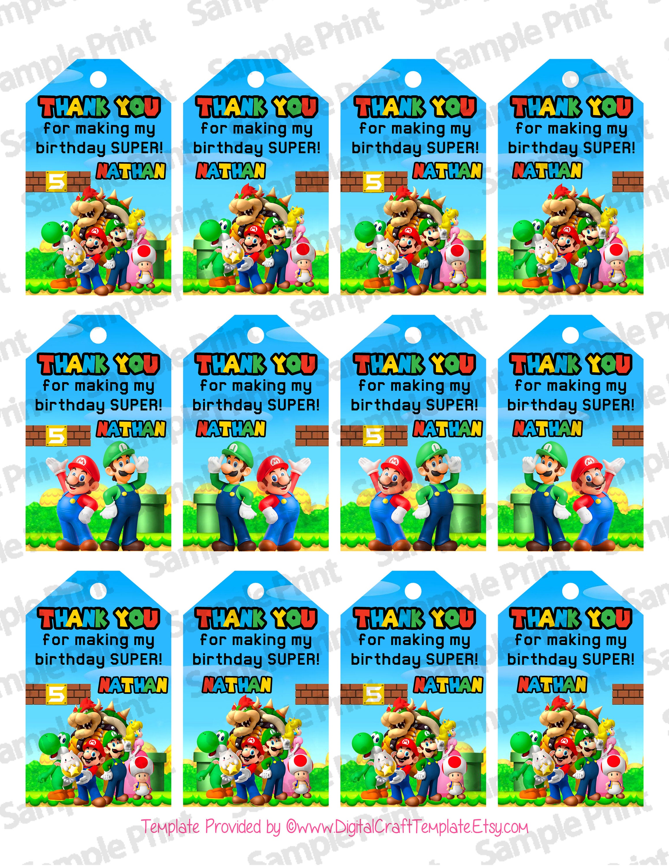 Mario Favor Tags Super Mario Thank You Tags Mario Brothers | Etsy