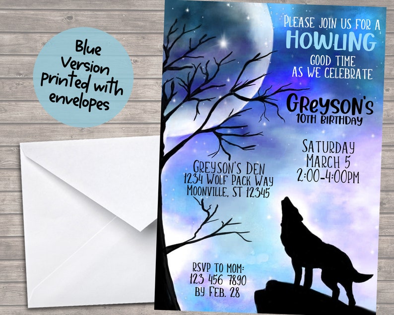 Wolf Birthday Party Invitationwolf Birthdayhowling Wolf Etsy