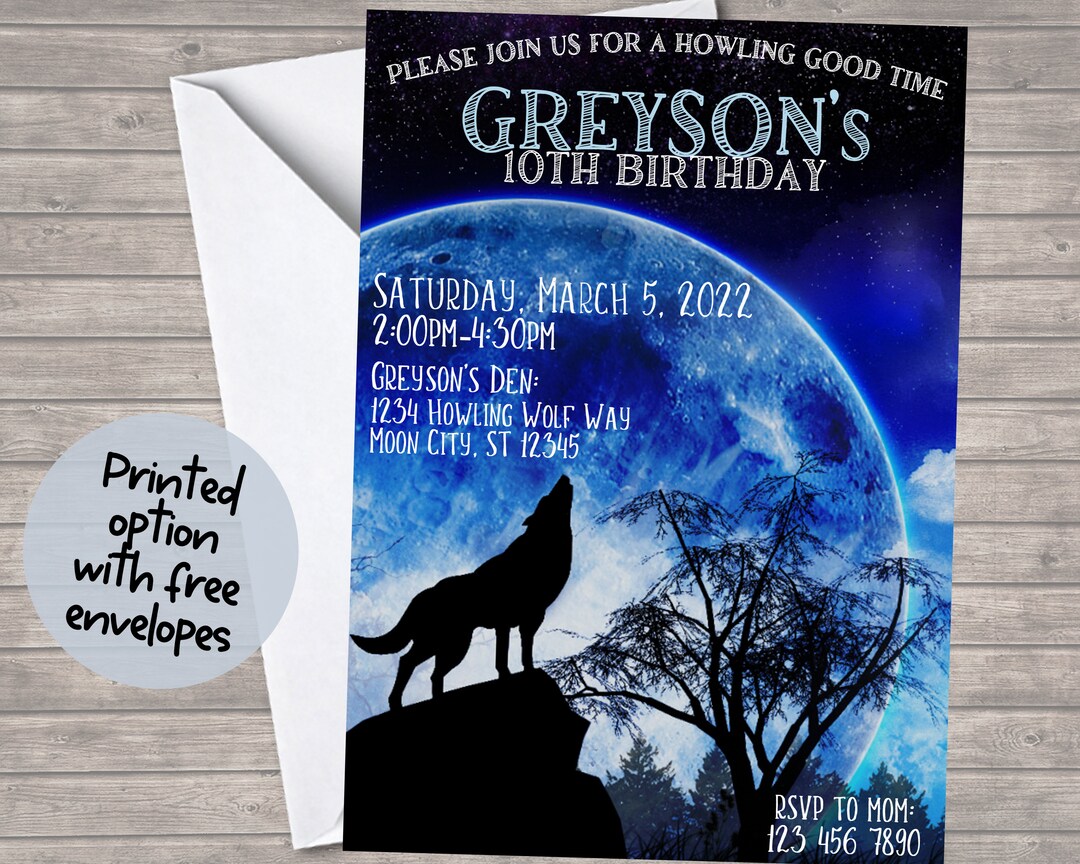 Wolf Birthday Party Invitationwolf Birthdayhowling Wolf Invitation