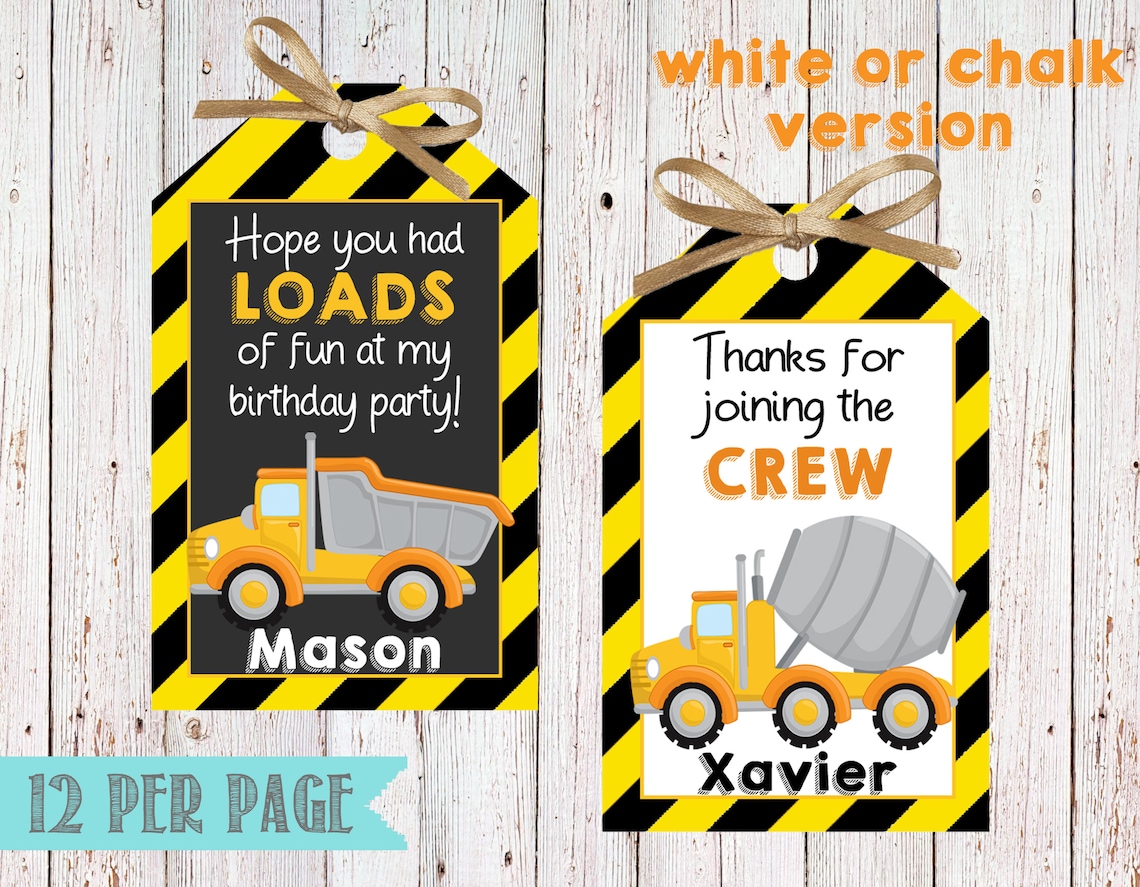 Construction Favor Tags Construction Thank You Tags Etsy