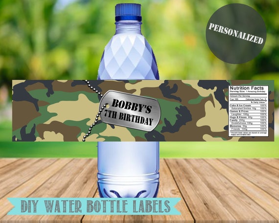 Camo Army Kids Party Bottle Label Template Water Bottle Wraps, Party  Printable, Printable Labels, Printable Party 