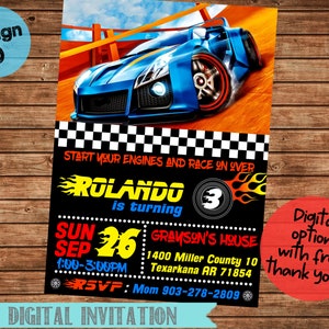 Race Car Invitation-Race Car Birthday-Race Cars Birthday-Race Car Party-Digital File- You Print