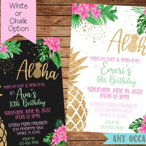 Tropical Birthday Invitation-Tropical Invitation-Pineapple Invitation-Aloha Invitation-Tropical Floral Invitation-Digital File-You Print