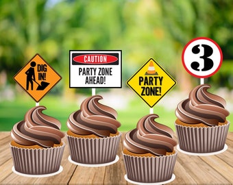 Construction Cupcake Toppers-Construction Birthday- Instant Download-Digital File