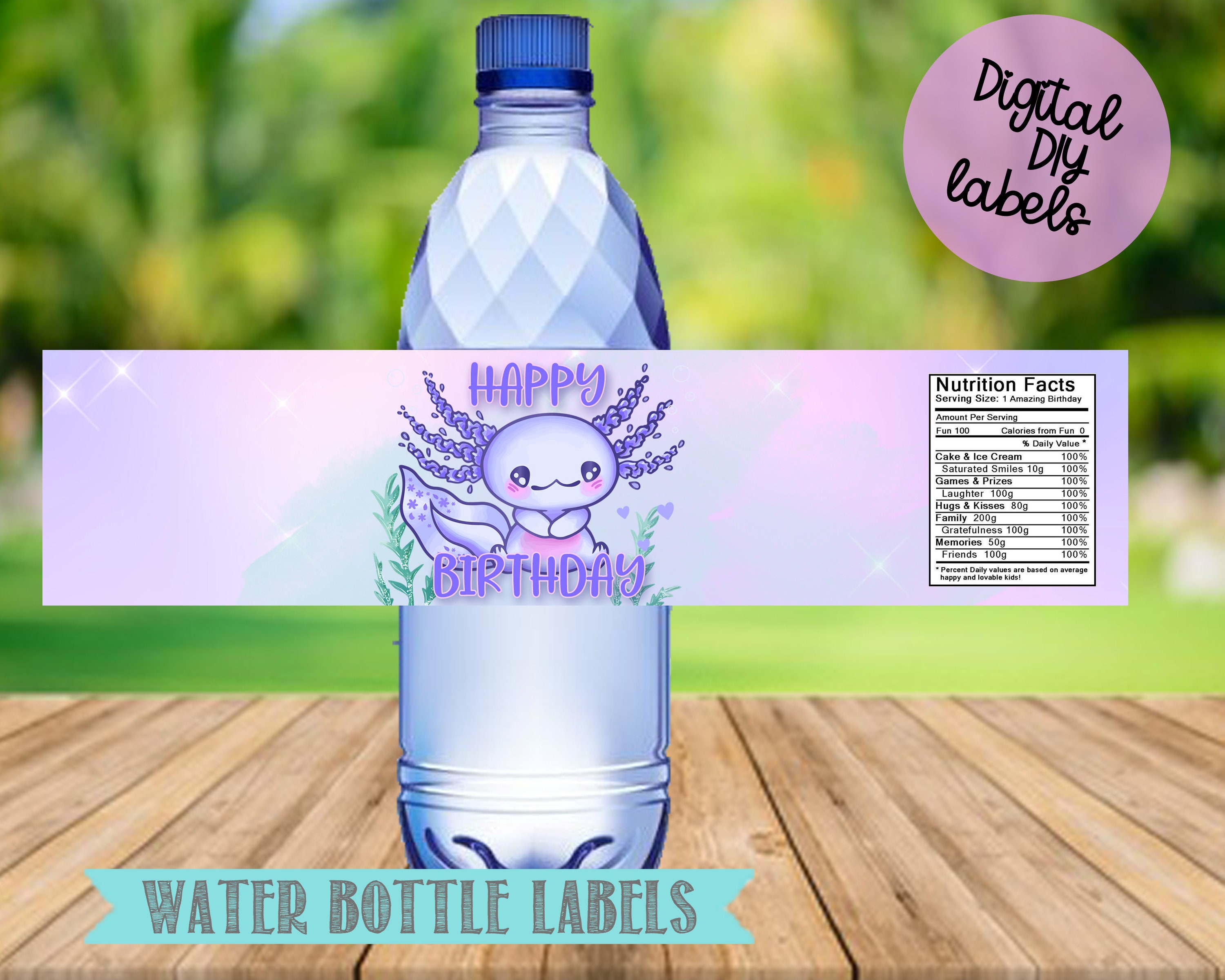 Axolotl Water Bottle Labels Axolotl Birthday Party Labels Etsy Australia