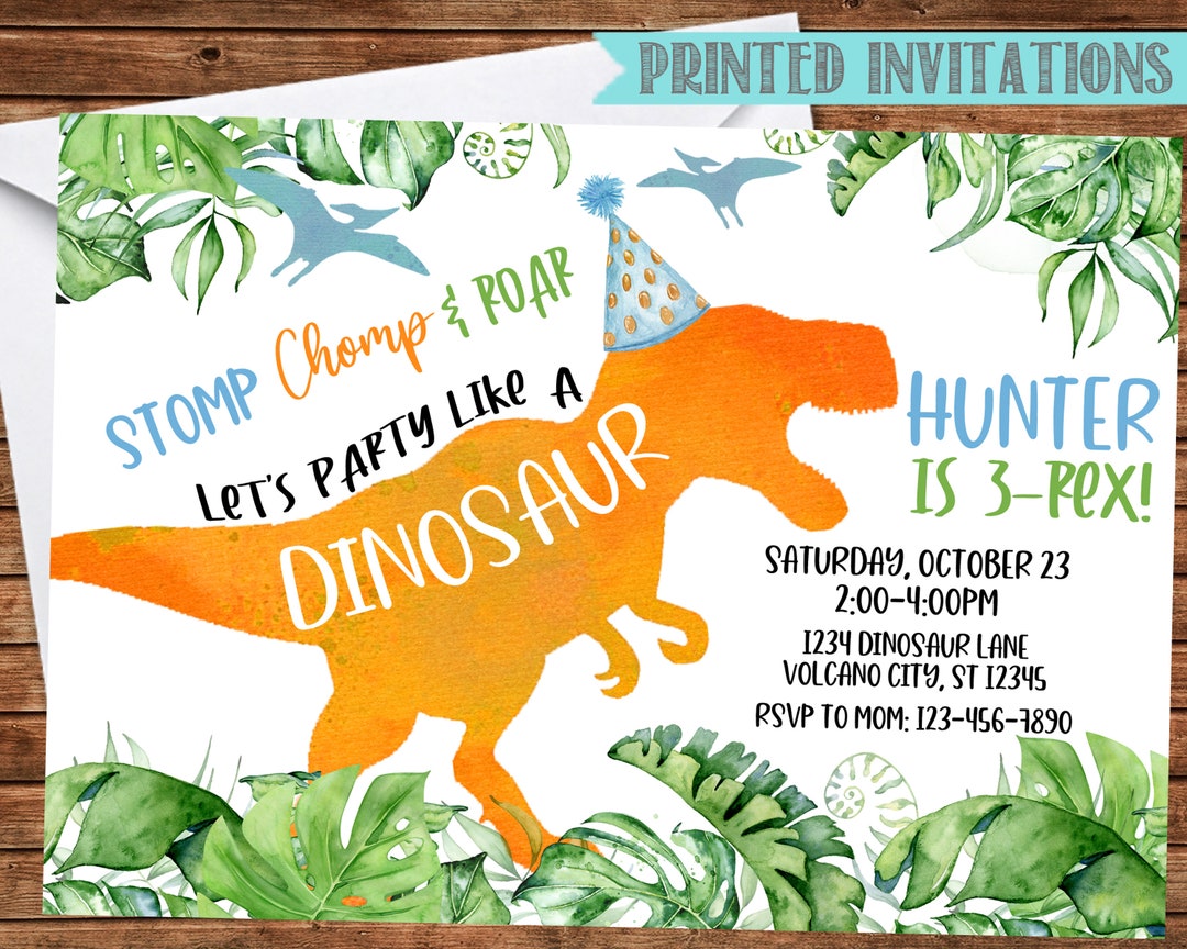 Dinosaur Birthday Invitation Dinosaur Invitation Three Rex Dinosaur