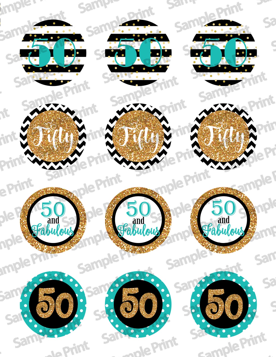 50th Birthday Cupcake Toppers 50th Birthday Favor Tags Etsy