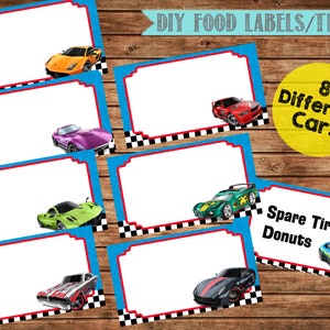 Raceauto's blanco etiketten voedseltentkaarten - blanco plaatskaarten - etiketten verjaardagsfeestje raceauto - digitaal - direct downloaden