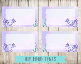 Axolotl Blank Food Tent Cards Labels- Axolotl Food Tents- Axolotl Blank Place Cards- Axolotl Birthday Party- Digital- Instant Download