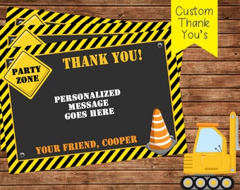 Construction Custom Thank You Notes- Custom Cards- Birthday Parade Details- Construction Birthday Party- Digital- You Print