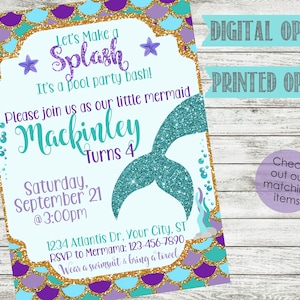Mermaid Birthday Invitation-Mermaid Invitation-Mermaid Party-Printed and Mailed with Envelopes-We Print