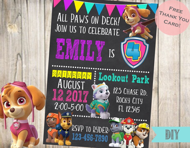 Paw Patrol Invitation Paw Patrol Birthdaydigital Fileyou Etsy