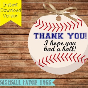 Baseball Favor Tags- Baseball Danke Tags- Baseball Birthday Party-Instant Download-Digital File