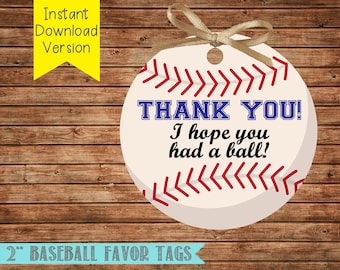 Étiquettes de faveur de baseball- Étiquettes de remerciement de baseball- Fête d’anniversaire de baseball-Téléchargement instantané-Fichier numérique