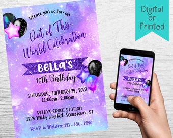 Galaxy Birthday Party Invitation- Galaxy Invitation- Galaxy Birthday Invitation- Girl Galaxy Birthday- Digital File- You Print