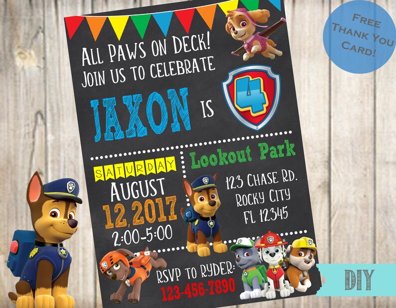 Paw Patrol Invitation Paw Patrol Birthdaydigital Fileyou Etsy