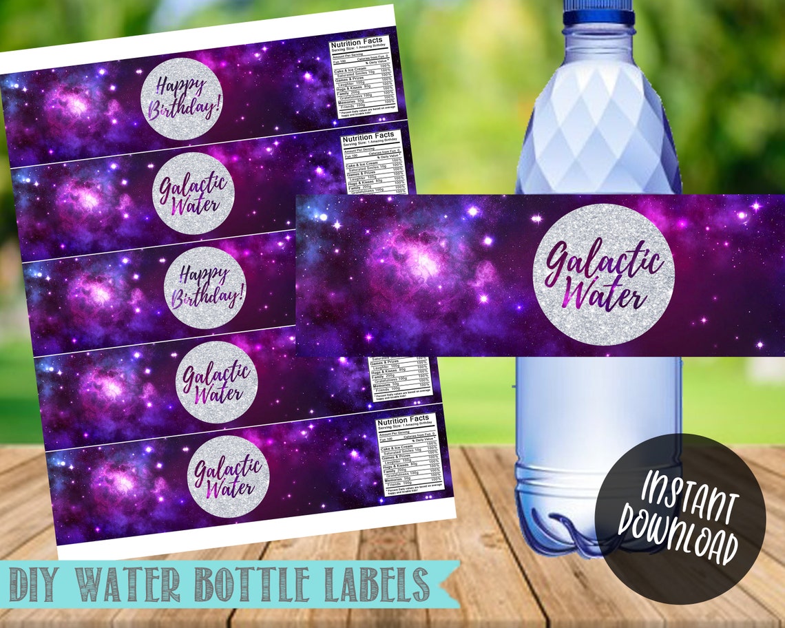 Galaxy Water Bottle Labels- Galaxy Birthday Party Printable-digital ...