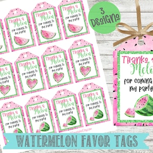 Watermelon Party Favor Tags- Thanks a Melon Tags- One in a Melon Birthday Party-Instant Download-Digital File