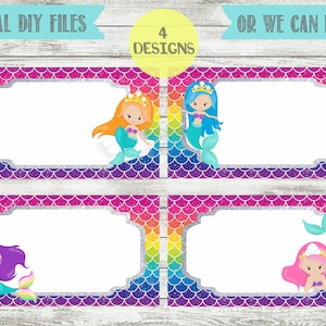 Mermaid Blank Food Tent Cards Labels- Blank Place Cards- Rainbow Mermaid Birthday Party- Digital- Instant Download