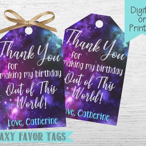 Galaxy Favor Tags- Galaxy Thank You Tags- Galaxy Birthday Party-Girls Galaxy Party-Personalized- You Print or We Print